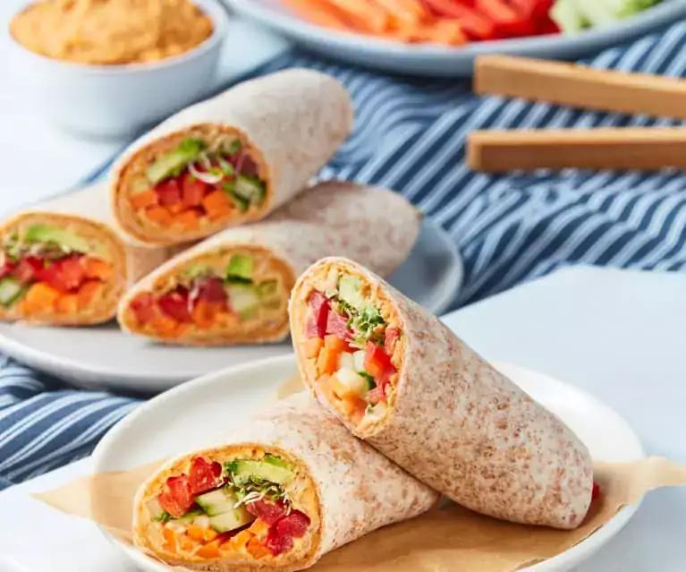 Vegetable and hummus wraps